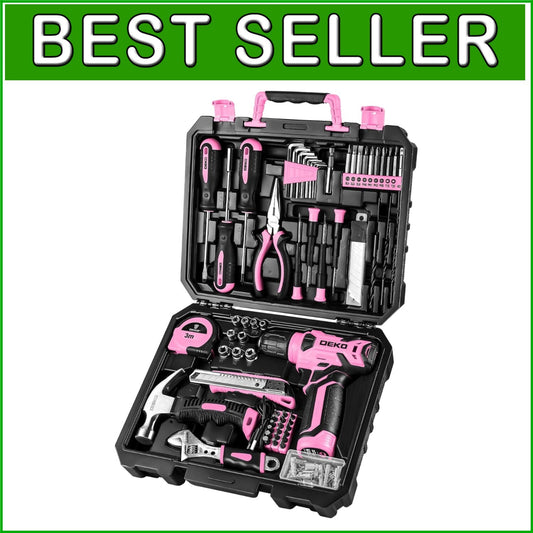 Elegant 126-Piece Pink Tool Kit with LED Cordless Drill - Home DIY Essential
