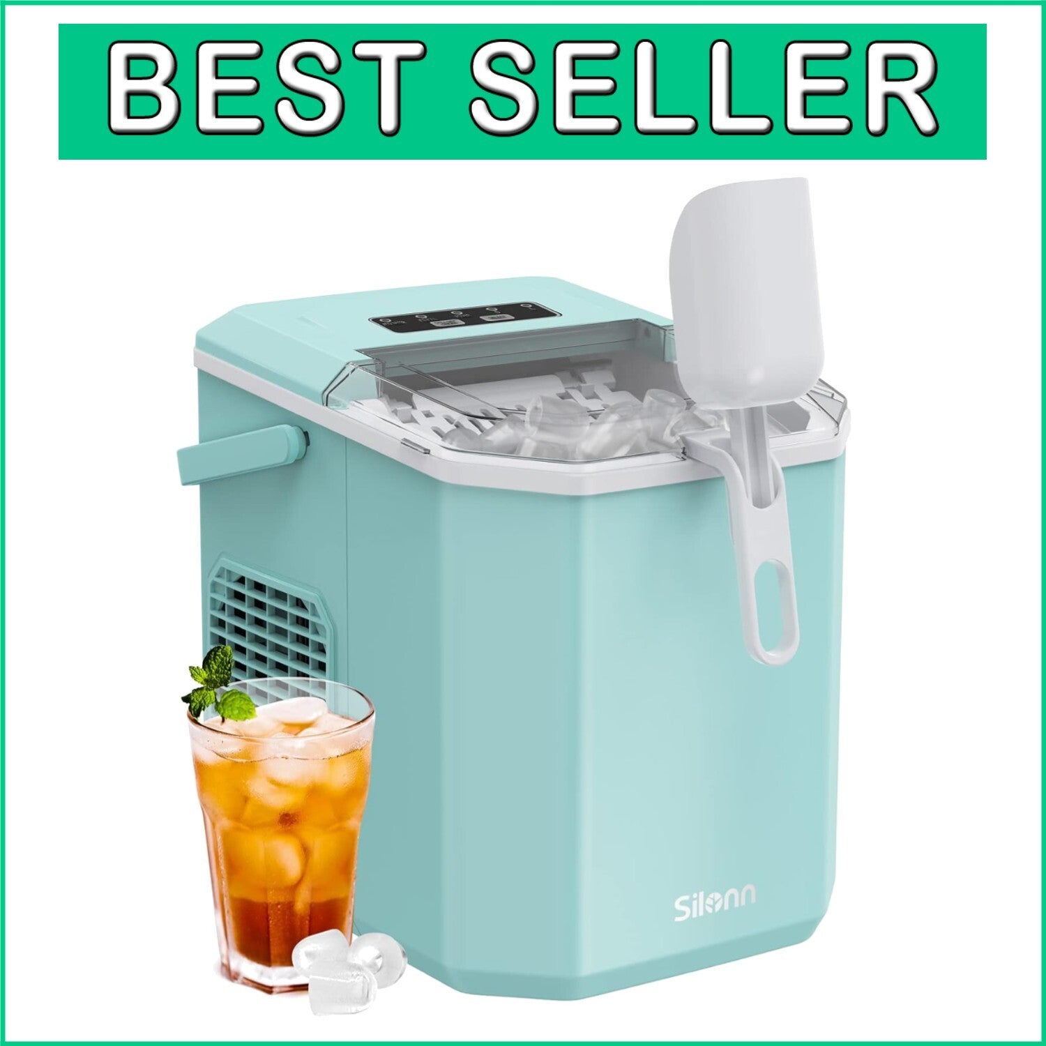 Quiet Portable Ice Maker with Basket & Scoop - Ideal for RV, Camping, and Home