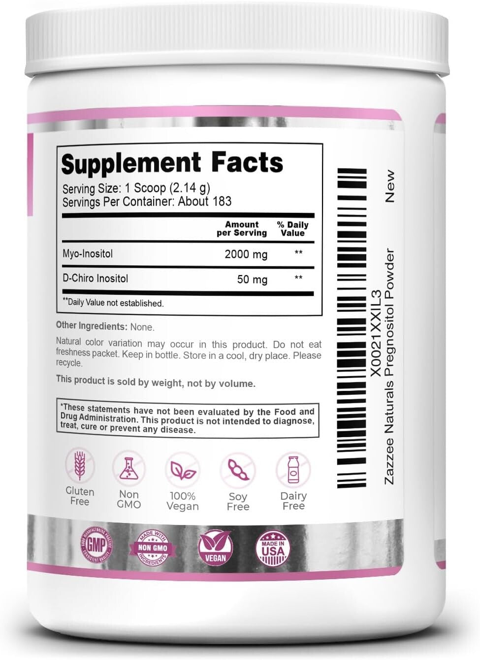 All-Natural Vegan Fertility Support Powder - PREGNOSITOL, 16.62 oz, 183 Servings