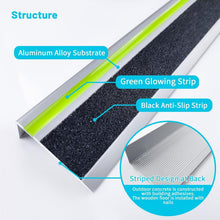 Load image into Gallery viewer, Aluminum Stair Nosing with Anti-Slip &amp; Glow Strip for Enhanced Visibility - 2pc