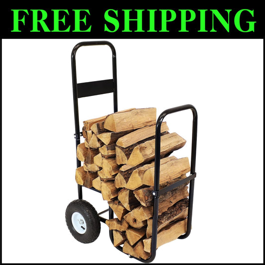 26" Black Steel Log Cart with Heavy-Duty Wheels for Effortless Firewood Handling