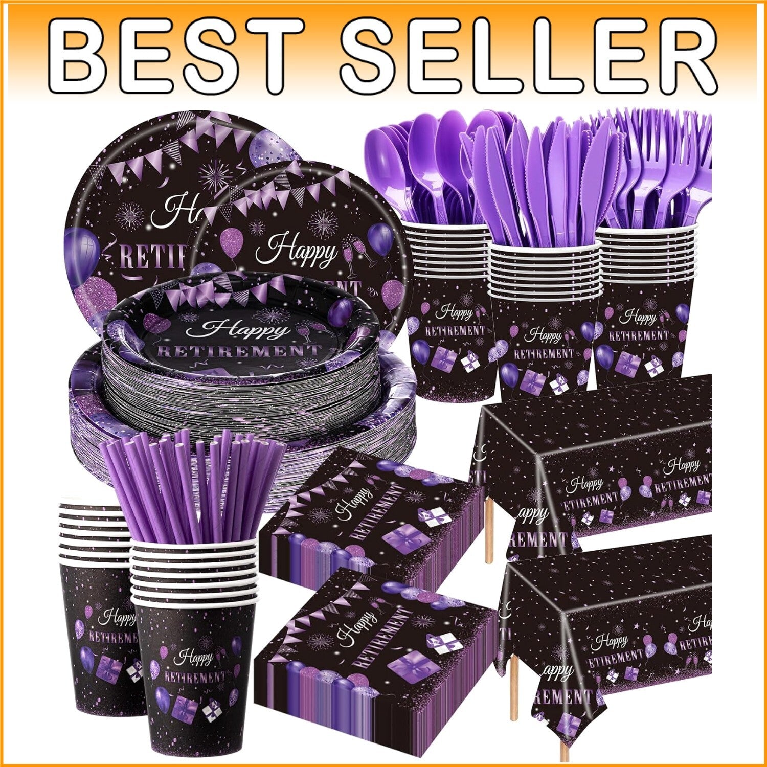 All-in-One 452-Piece Retirement Party Decorations - Classy Purple and Black Set