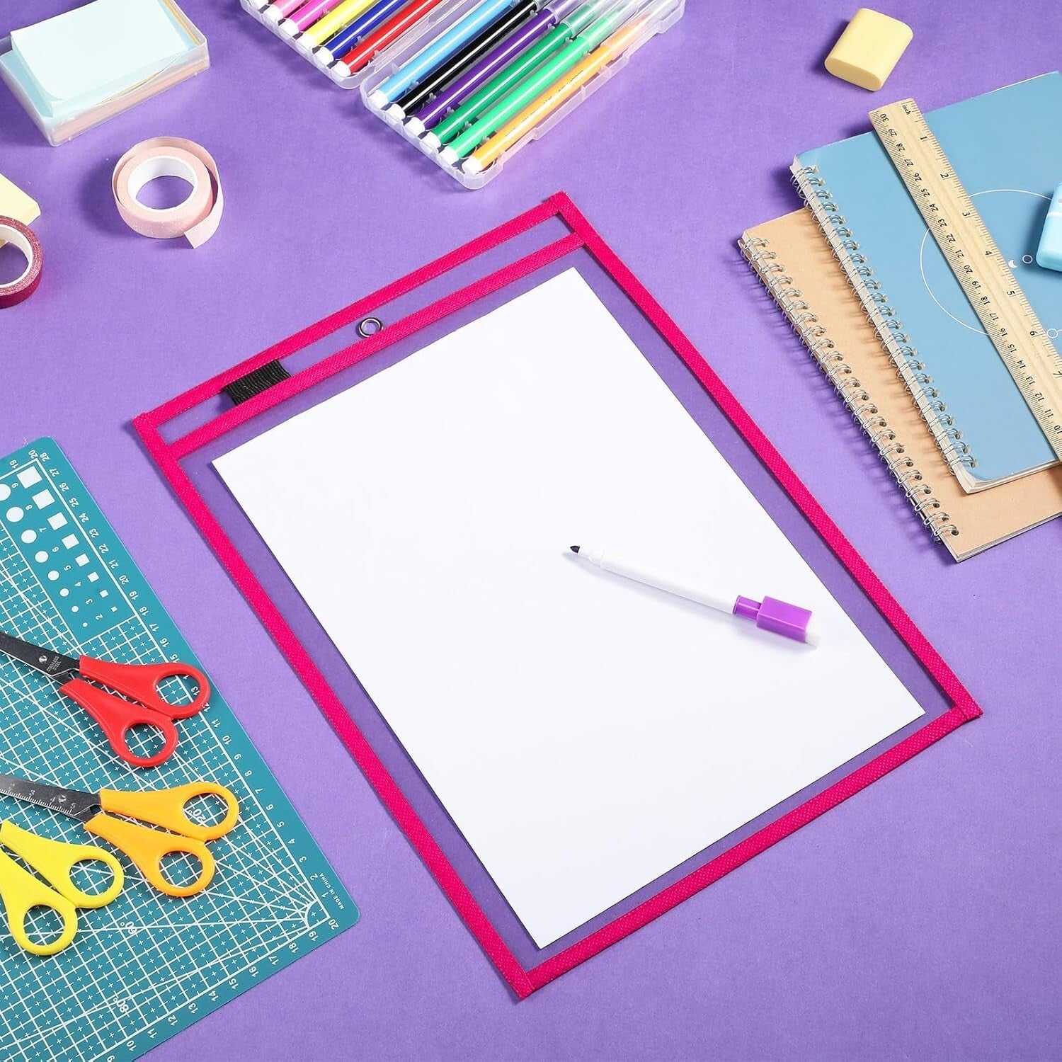 50 Clear Dry Erase Pockets - 14x10 Inch Ticket Holders for Classroom & Shop Use