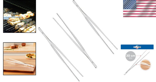18/10 Stainless Steel Kitchen Tongs Pack of 3 - Ideal for BBQ and Cooking