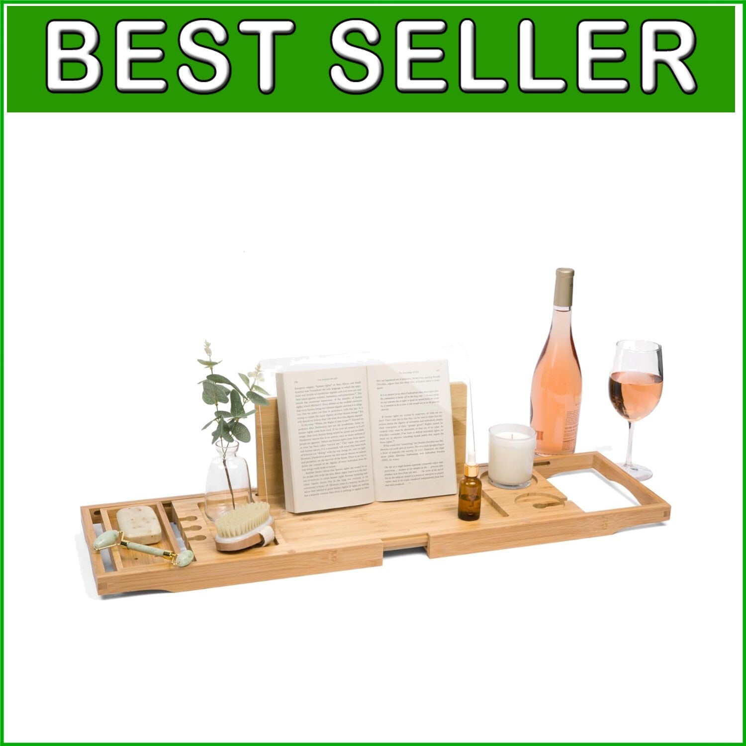 Extendable Waterproof Bamboo Bathtub Tray with Wine Glass Holder for Relaxation