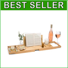 Load image into Gallery viewer, Extendable Waterproof Bamboo Bathtub Tray with Wine Glass Holder for Relaxation