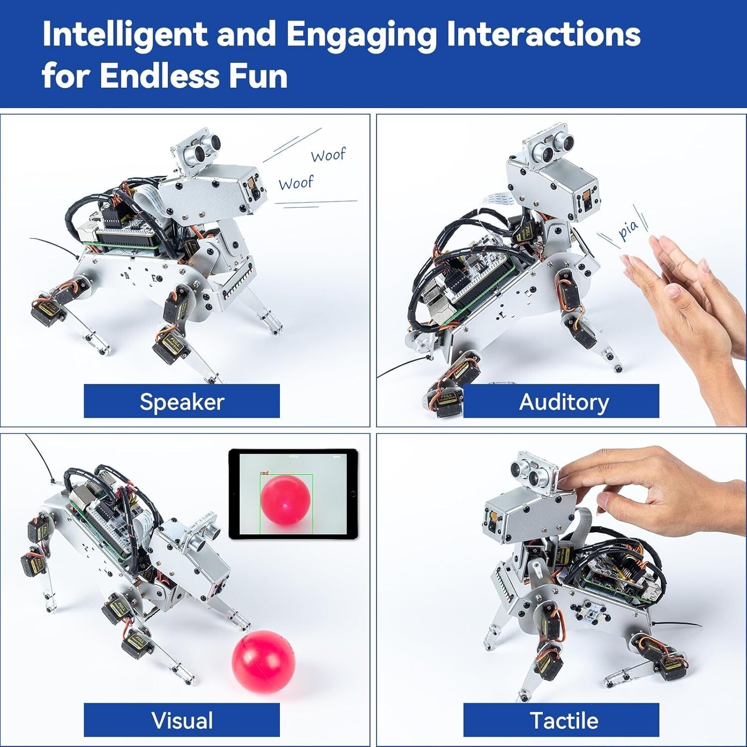 Raspberry Pi AI Robot Dog Kit - 12 Servos, App Control, and Video Recognition