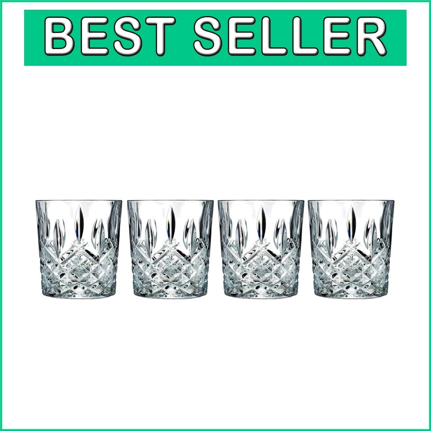 Elegant 11 oz Double Old Fashioned Glass Set – By Waterford Markham, 4 Count