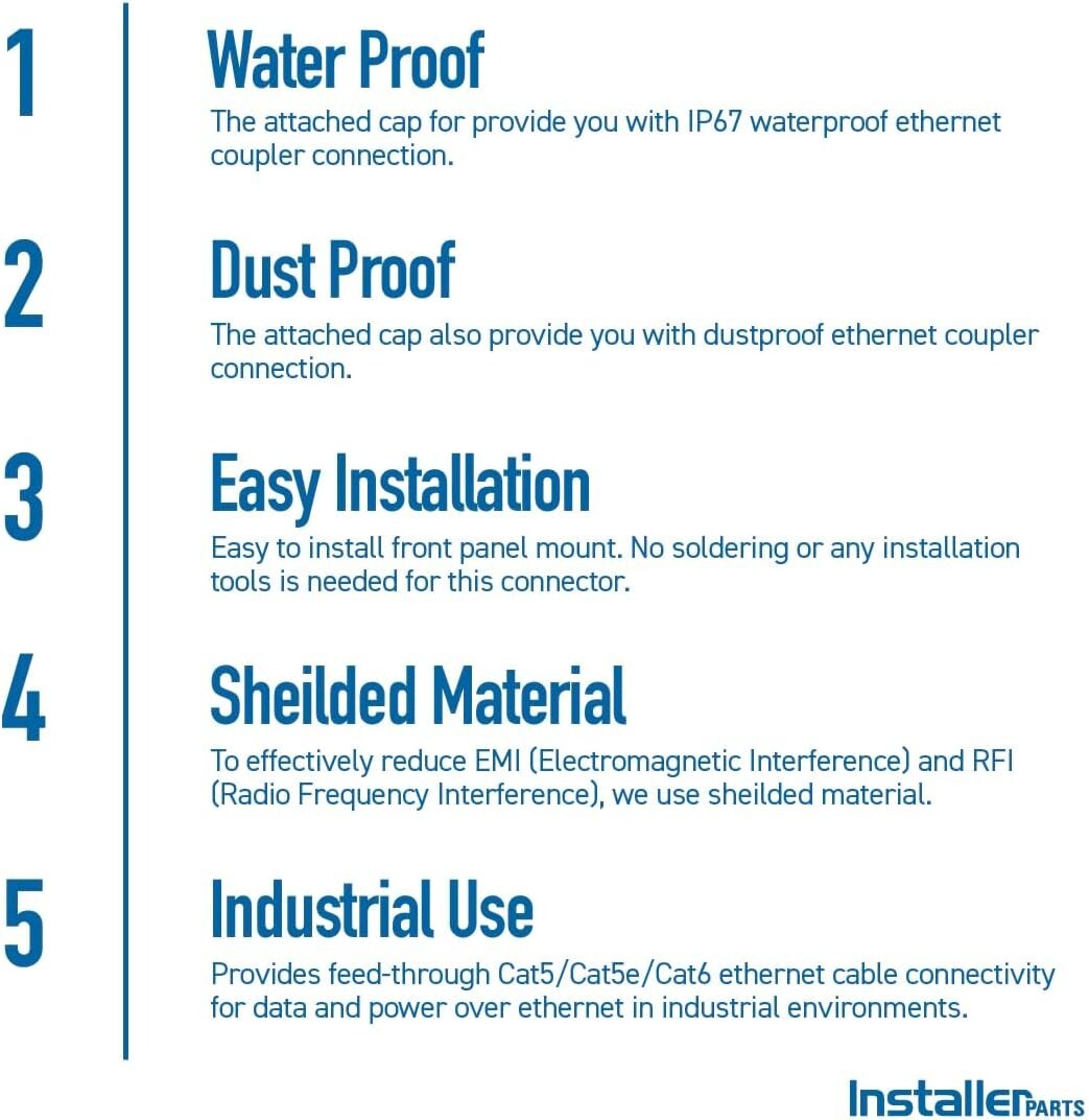 Durable RJ45 Cat6 Panel Mount Connector - Gold Plated, IP67 Waterproof Design