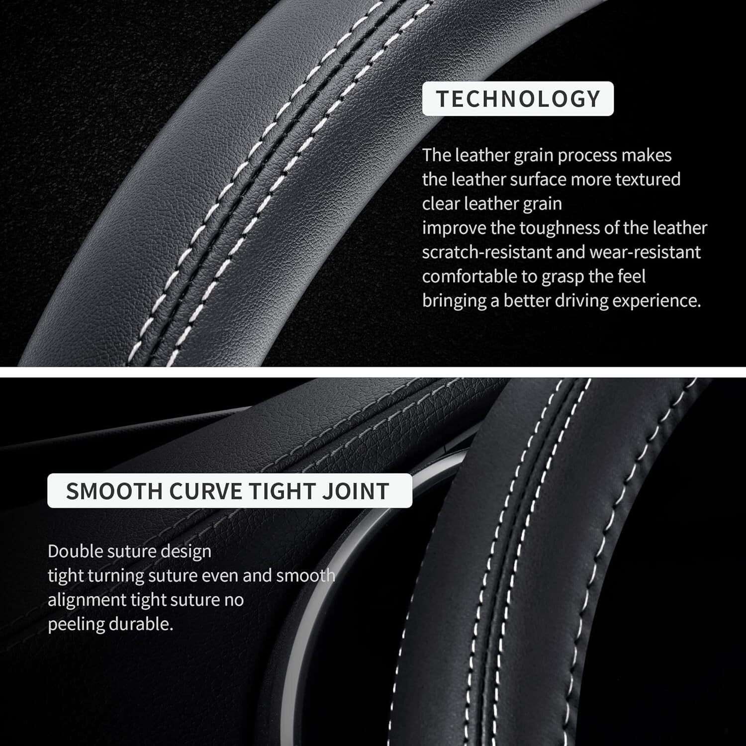 Comfortable Elastic 15" Steering Wheel Cover in Elegant Black & White - 2 Pack