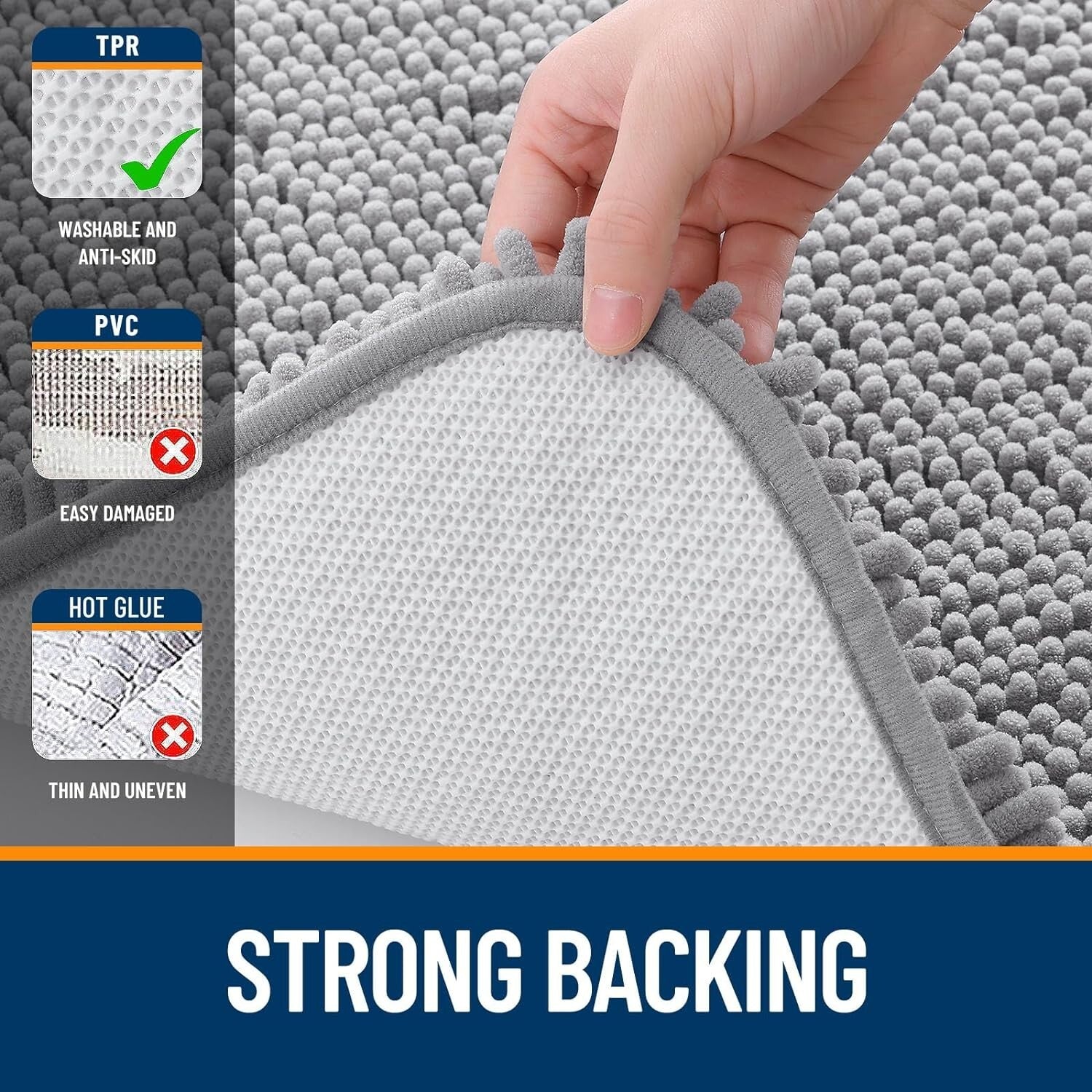 50x30 Grey Chenille Bath Mat - Extra Soft, Machine Washable with Rubber Backing