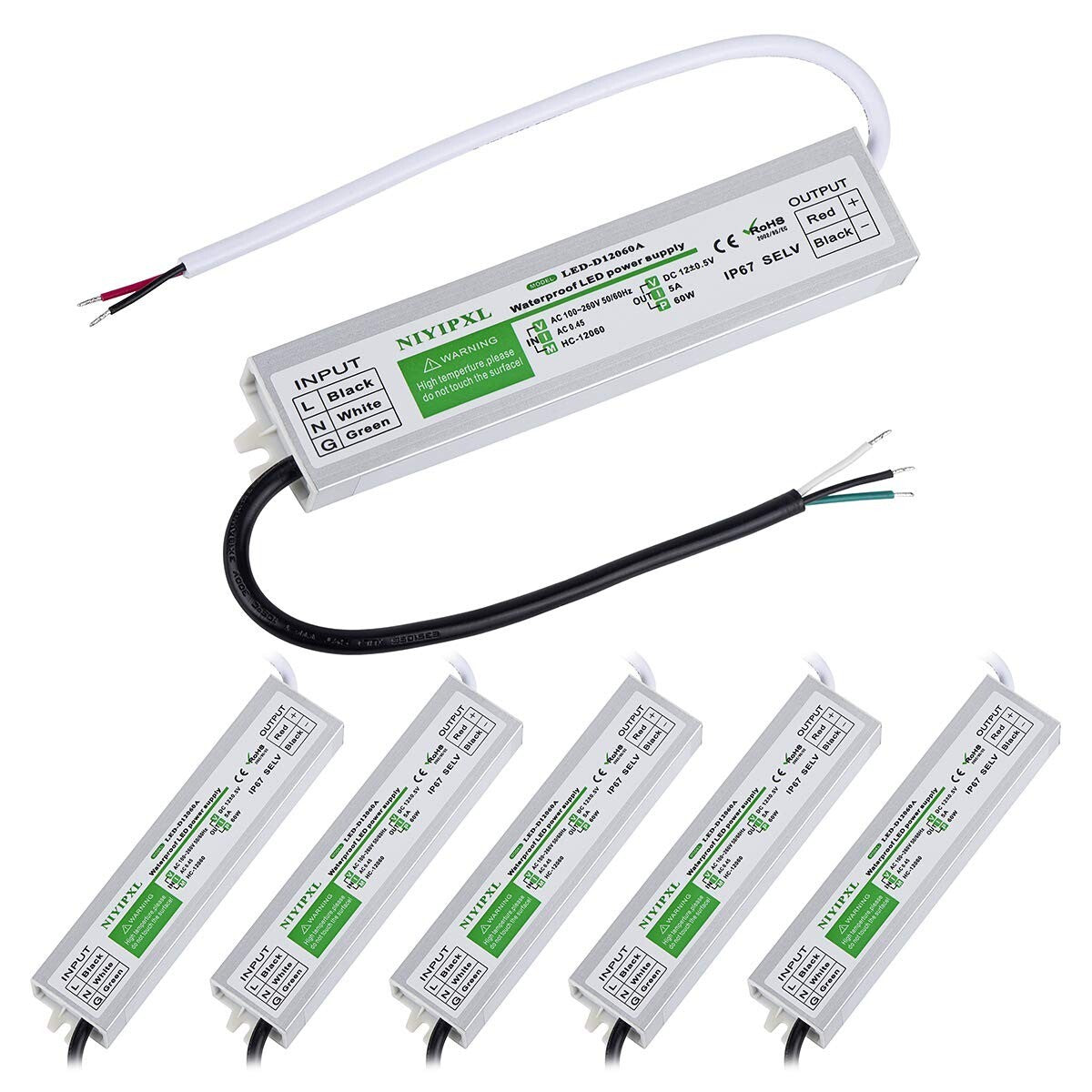 60W IP67 LED Driver Pack of 6 - Reliable Power Supply for Outdoor Use