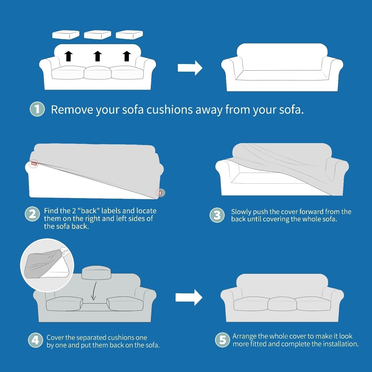 Super Stretch Jacquard Chair Covers for Living Room - 2-Piece Silver Grey Set