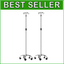 Load image into Gallery viewer, Stainless Steel IV Stands with Mobile Casters &amp; Hooks - 2 Pack for Convenience