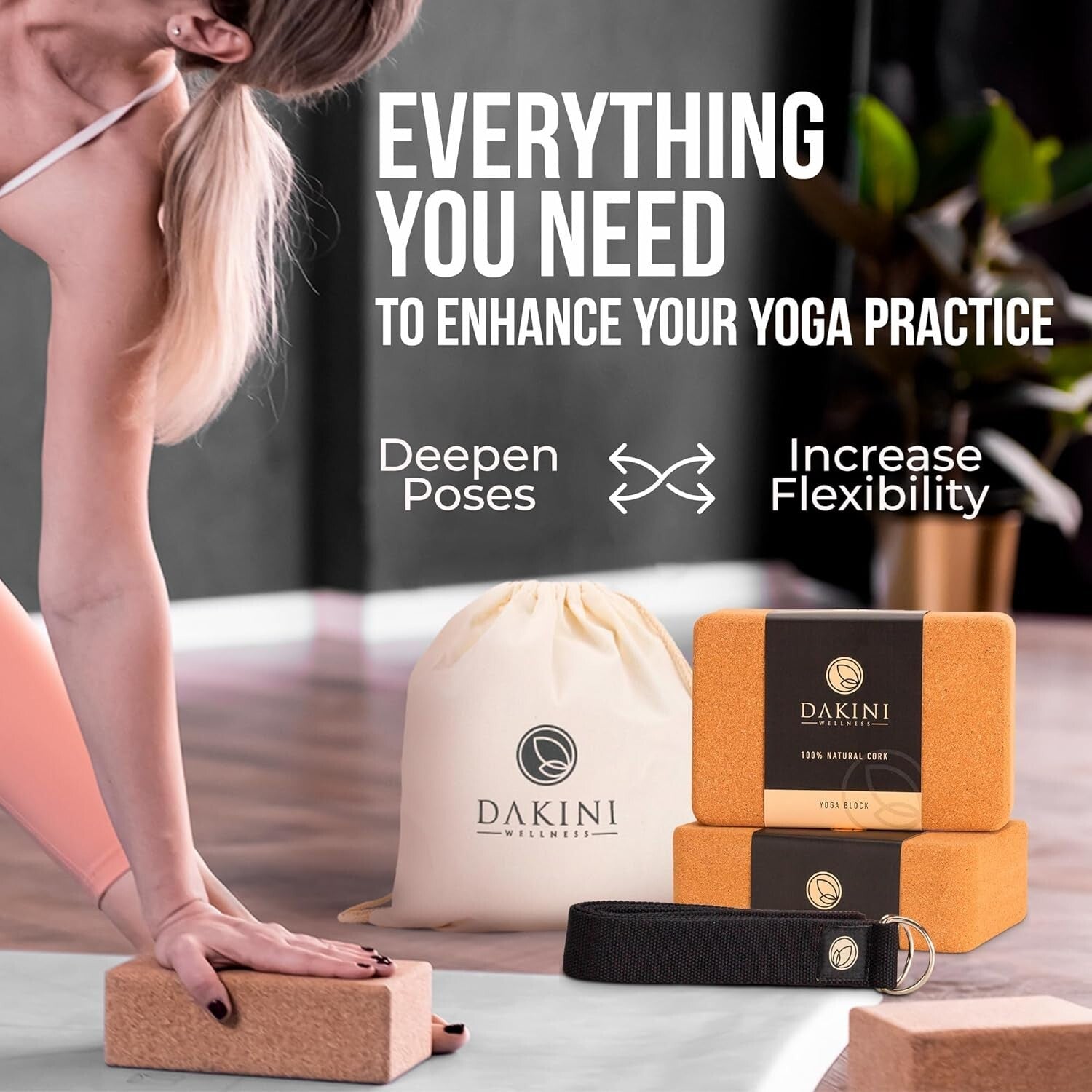 Eco-Friendly Yoga Blocks 2 Pack with Adjustable Strap - 9x6x3 Inch Durability