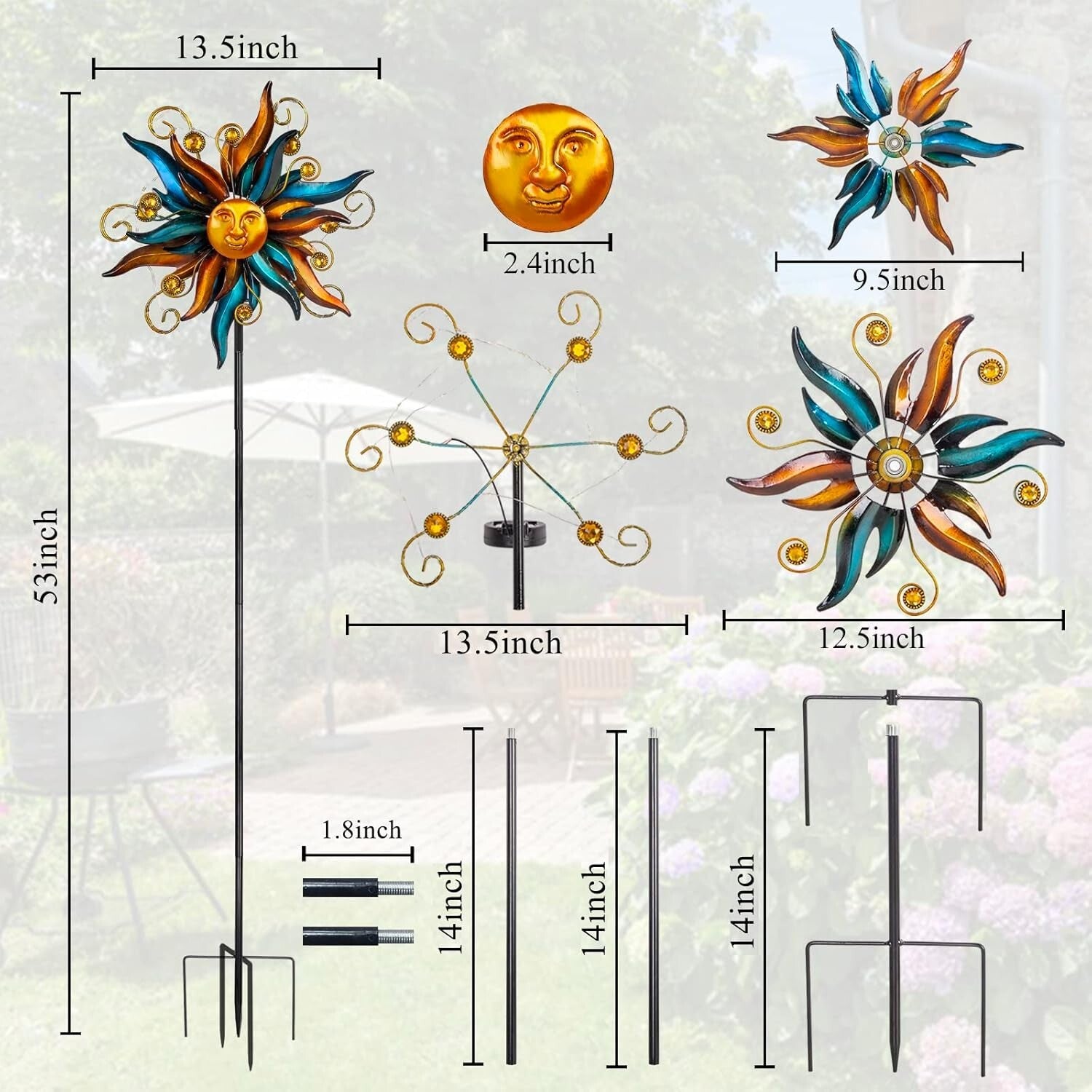 Unique Face Design Solar Garden Wind Spinner with LED Lights - Easy Installation