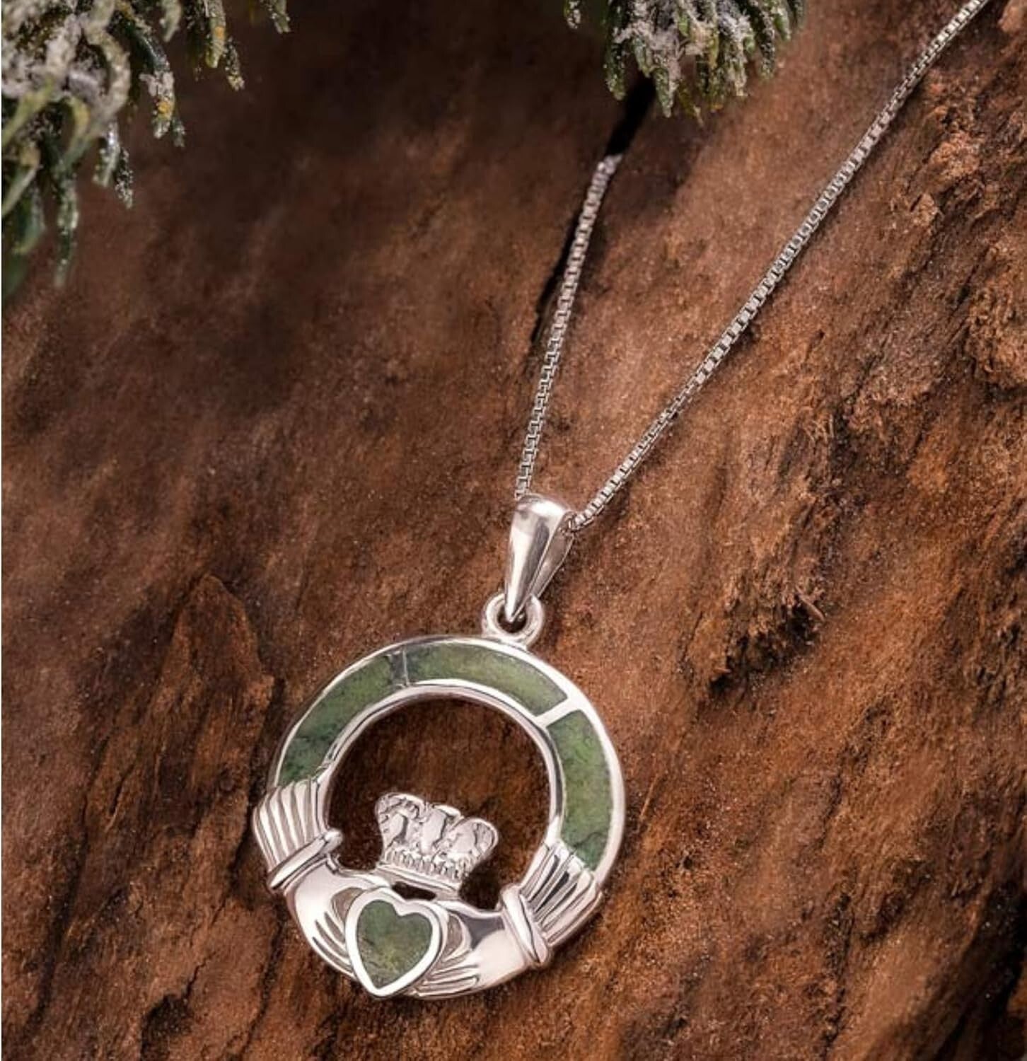Artisan Irish Claddagh Pendant with Connemara Marble - Elegant Celtic Jewelry
