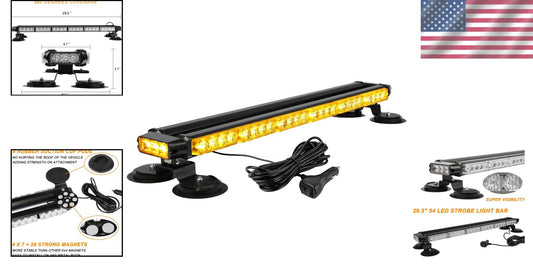 29.5" Amber LED Strobe Light Bar - High Intensity Emergency Warning with Magnets