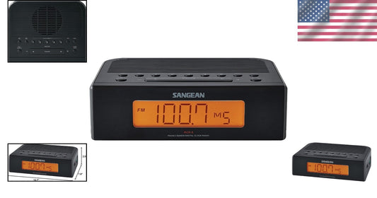 Sleek Black RCR-5 AM/FM Clock Radio with Advanced Timer Functions & Aux Input