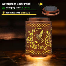 Load image into Gallery viewer, Elegant Solar Lantern with Hummingbird Patterns - Perfect for Gardens &amp; Gifts