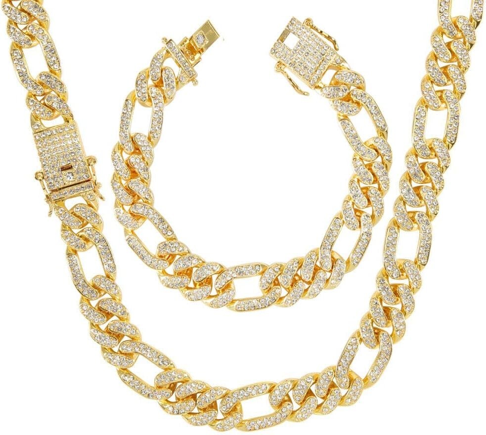 Luxury 18K Gold Plated Miami Cuban Link Chain Set for Men - Iced Out Fashion