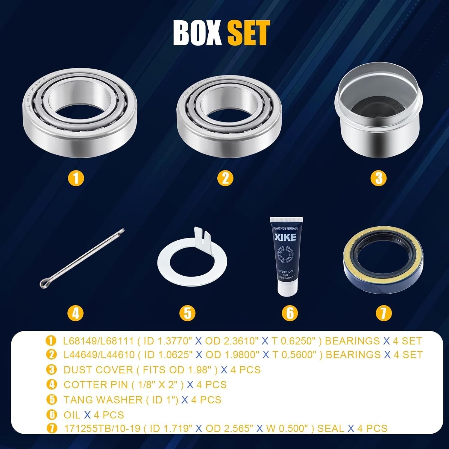 4-Piece Trailer Wheel Hub Kit Fits 3500 lbs Axles with High-Performance Bearings