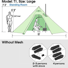 Load image into Gallery viewer, 4-Person Lightweight Tipi Tent with Quick Setup - Ideal for Backpacking &amp; Hiking