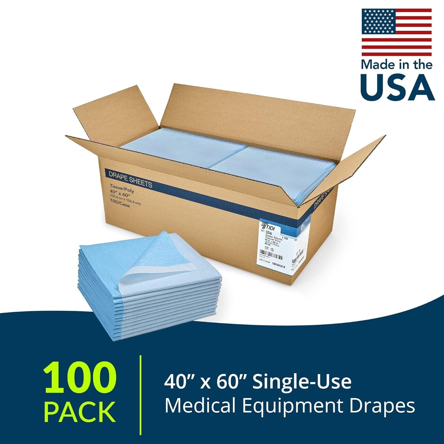 Avalon Single-Use Medical Drape - 40" x 60", Blue - Pack of 100 for Clinical Use