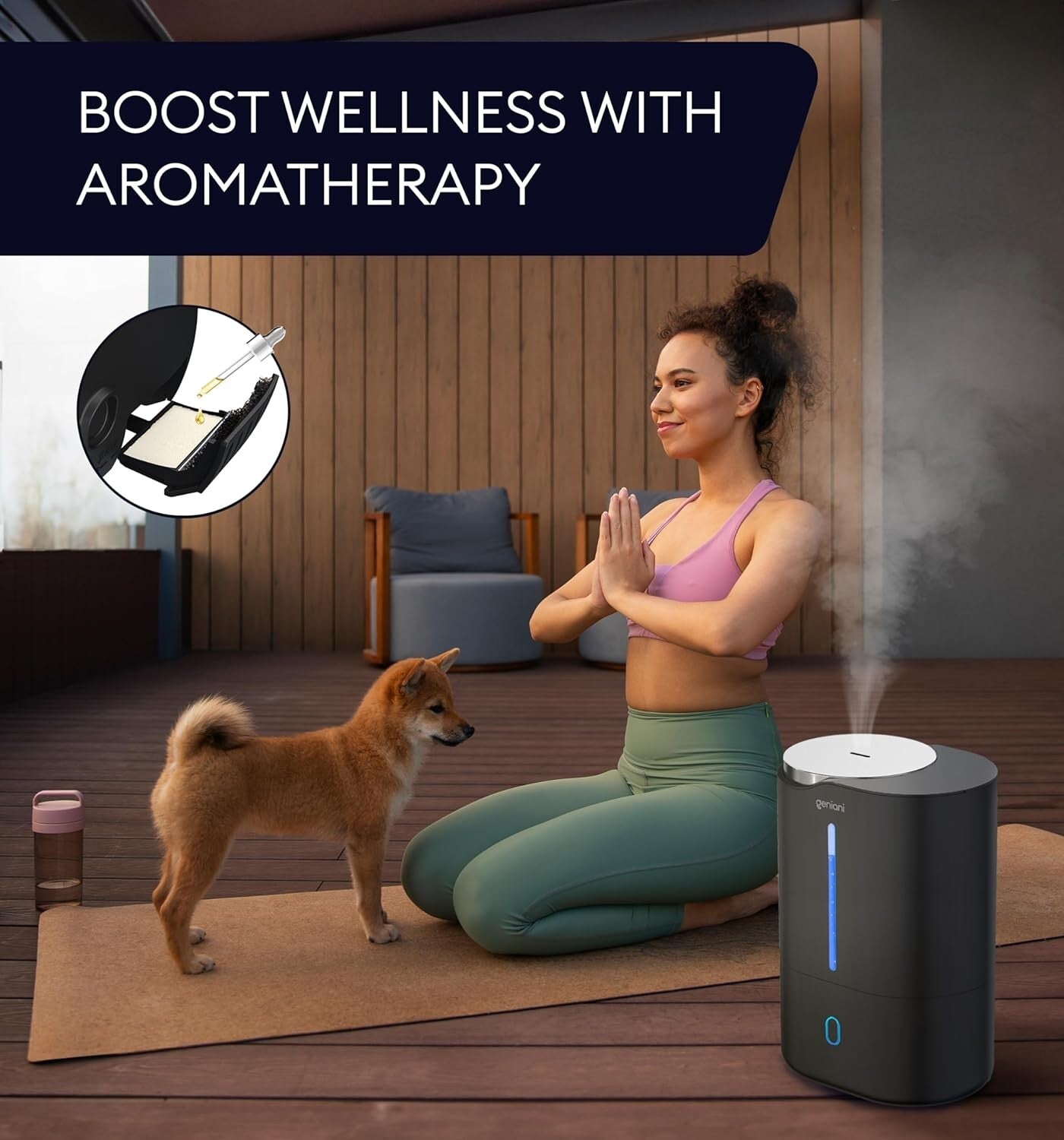 6L Top Fill Humidifier & Essential Oil Diffuser – Black Ultrasonic Quiet Mist