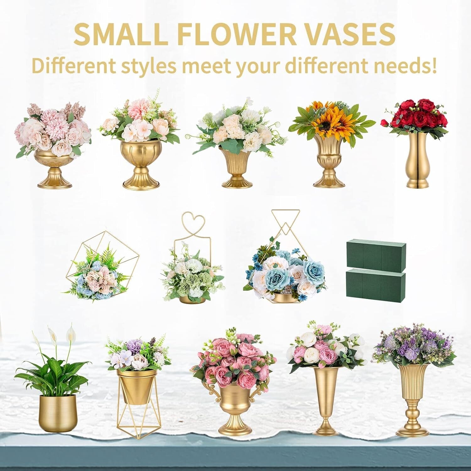 Metallic Gold Centerpiece Vases - 10 Pcs, 6.5in Trumpet Design for Weddings