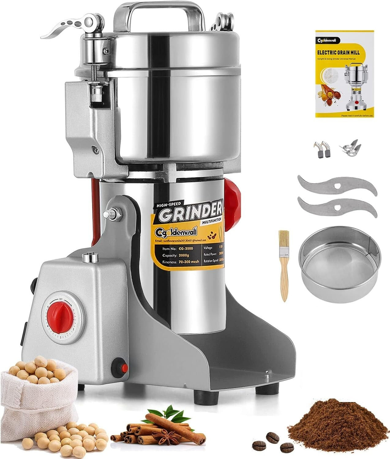300g Commercial Spice & Grain Grinder - 220V Swing Design with Auto Protection