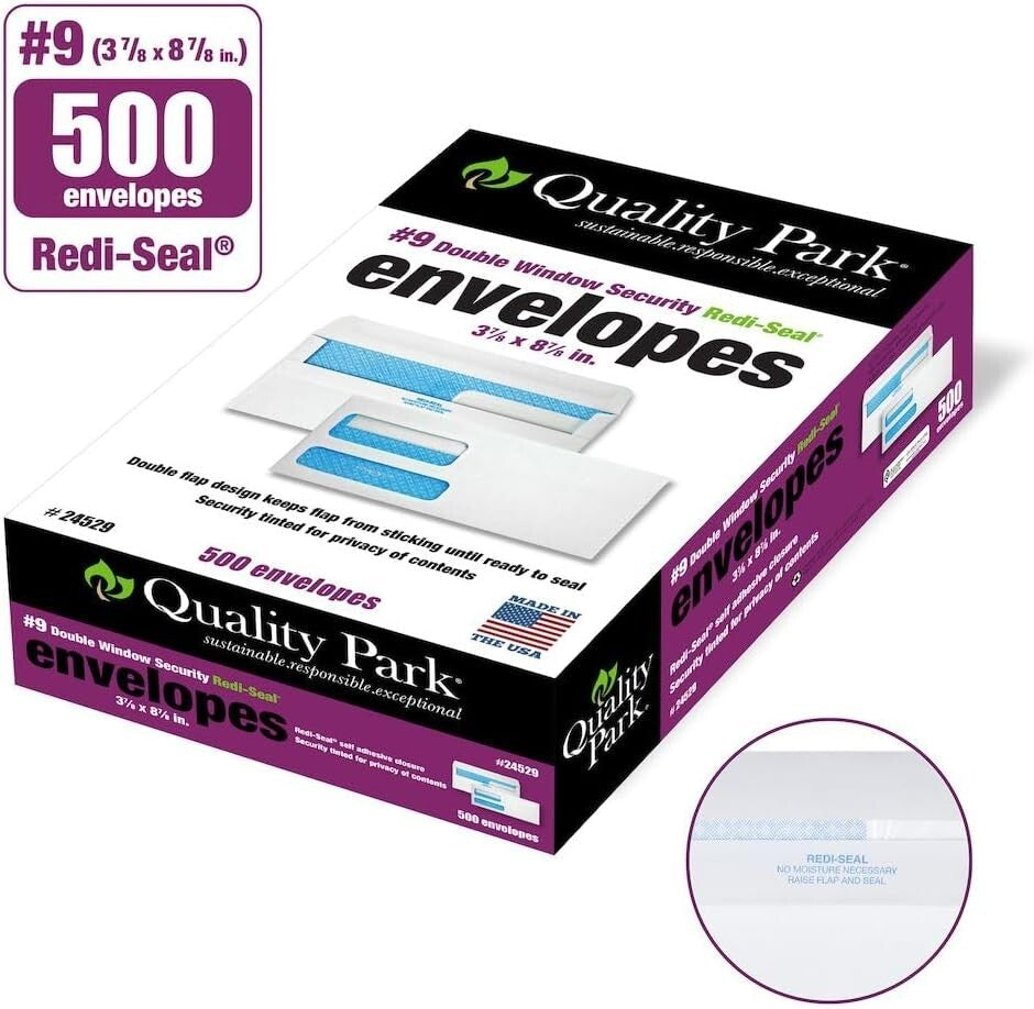 Secure Self-Seal Double Window Envelopes - 500 Count, Ideal for Invoicing
