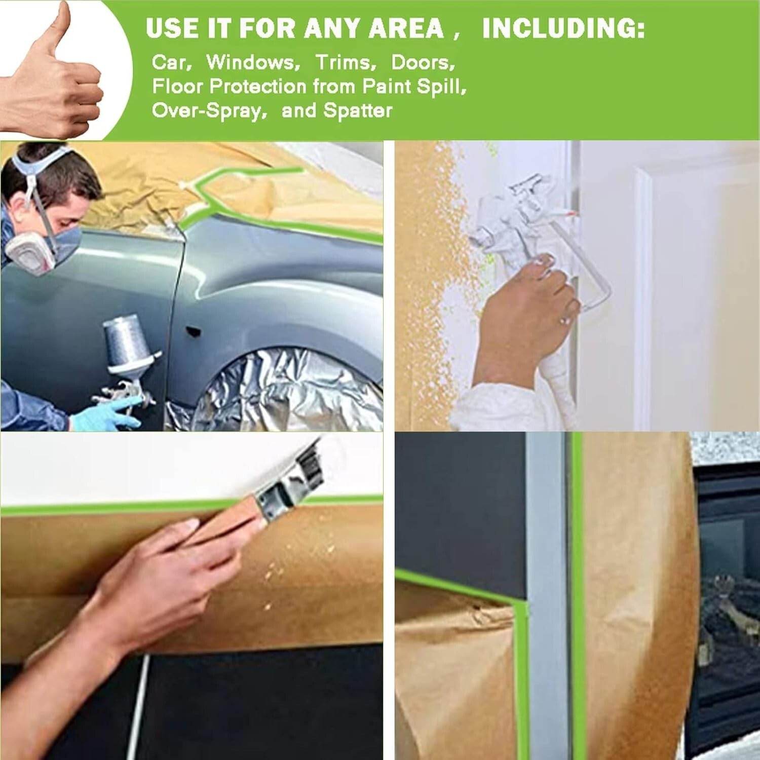 Waterproof Paint Masking Paper & Tape Kit - 9 Rolls, Clean Removal, No Residue