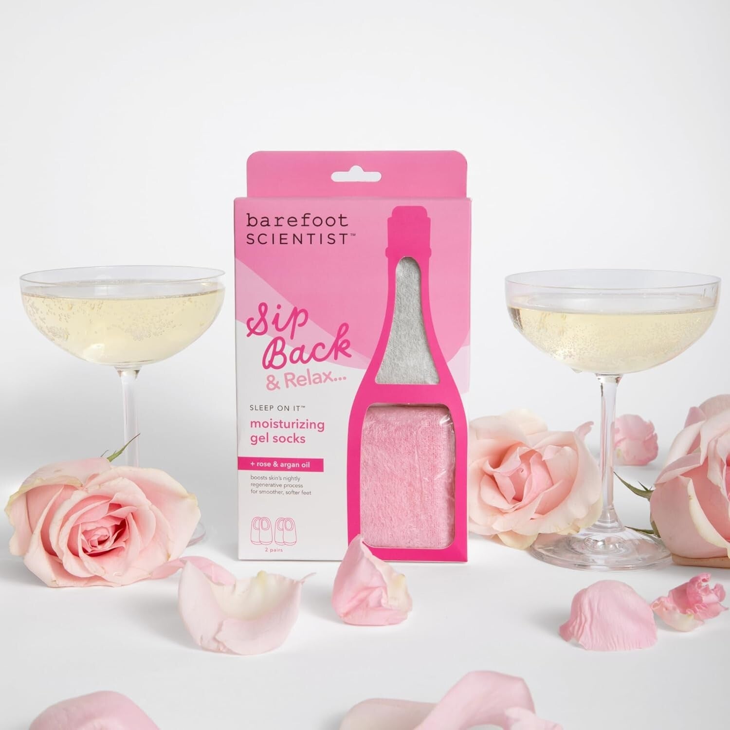 Hydrating Gel Socks 2-Pack for Overnight Moisturizing Therapy – Pink & White