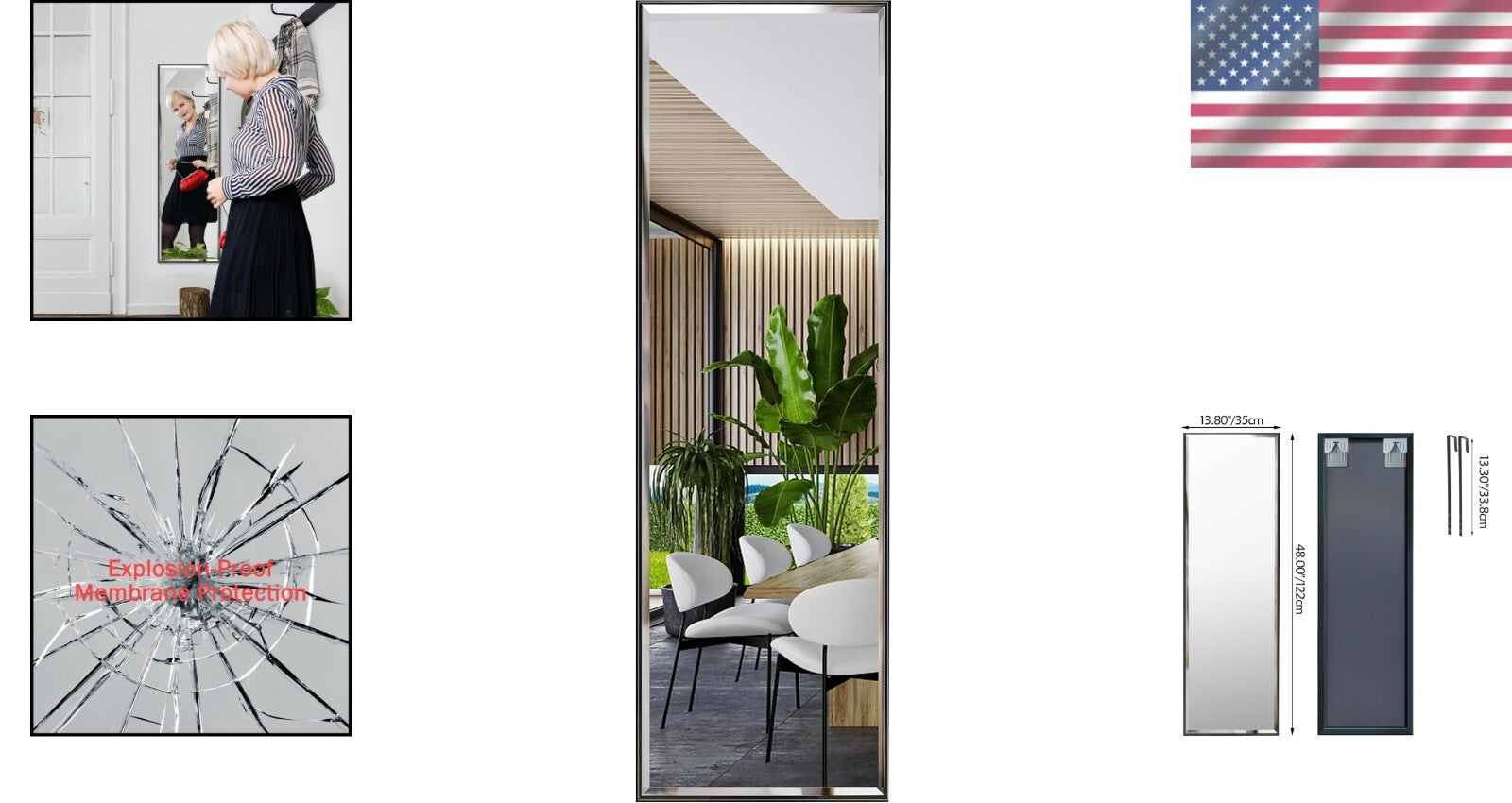 Elegant 14x48 Inch Full-Length Wall Mounted Mirror for Bedroom & Bathroom Decor