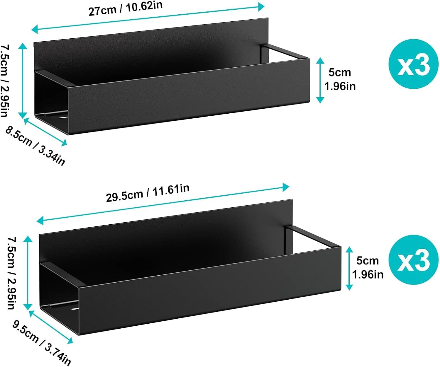 6-Pack Moveable Metal Black Magnetic Spice Racks - Modern Kitchen Organizer