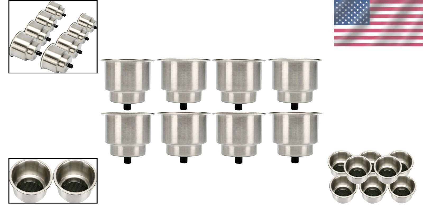 8-Piece Stainless Steel Drink Holders with Drain - Versatile Marine Cup Storage
