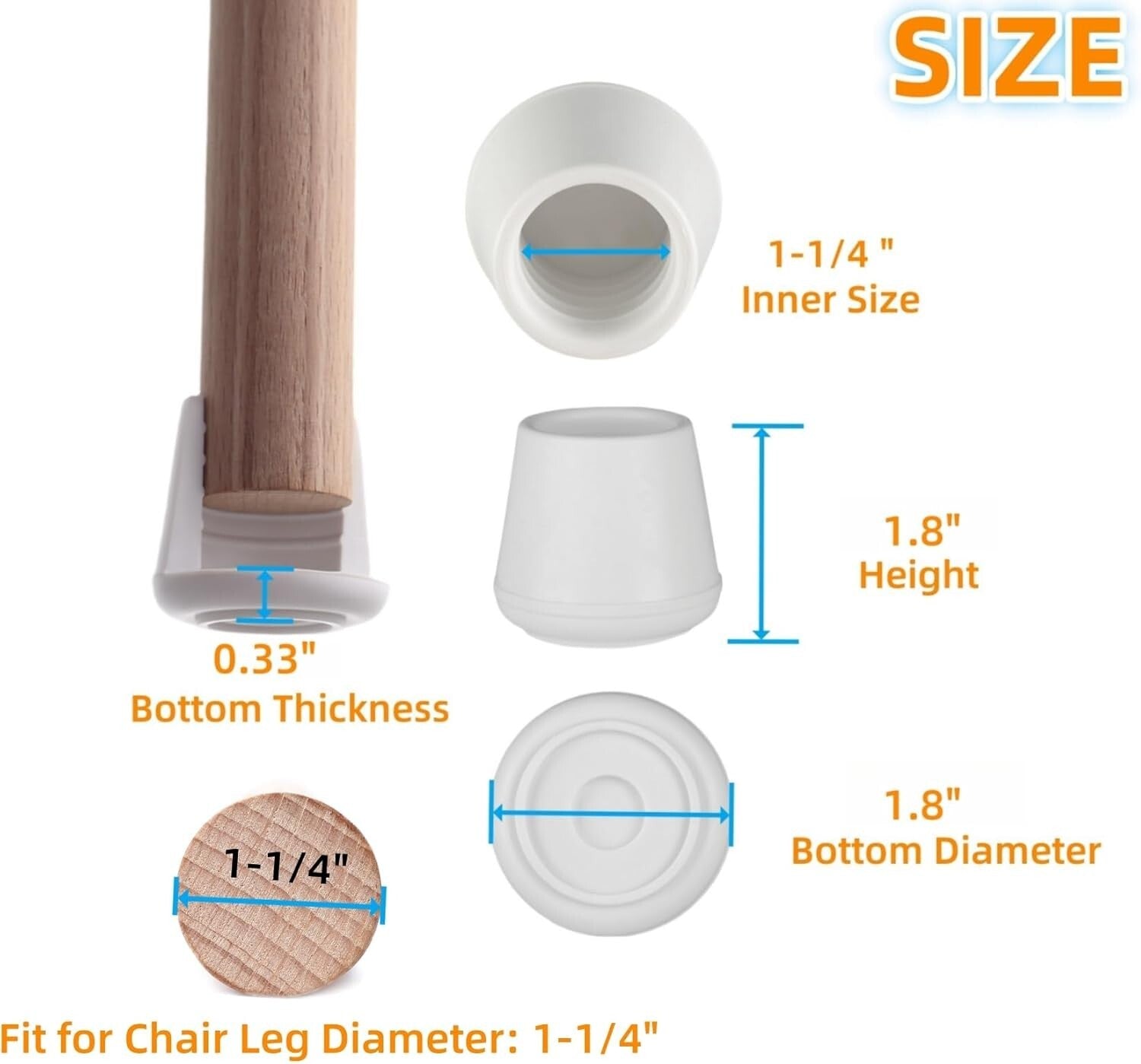 64-Pack Non-Slip Rubber Chair Leg Caps 1-1/4” Inner Diameter - Floor Protector