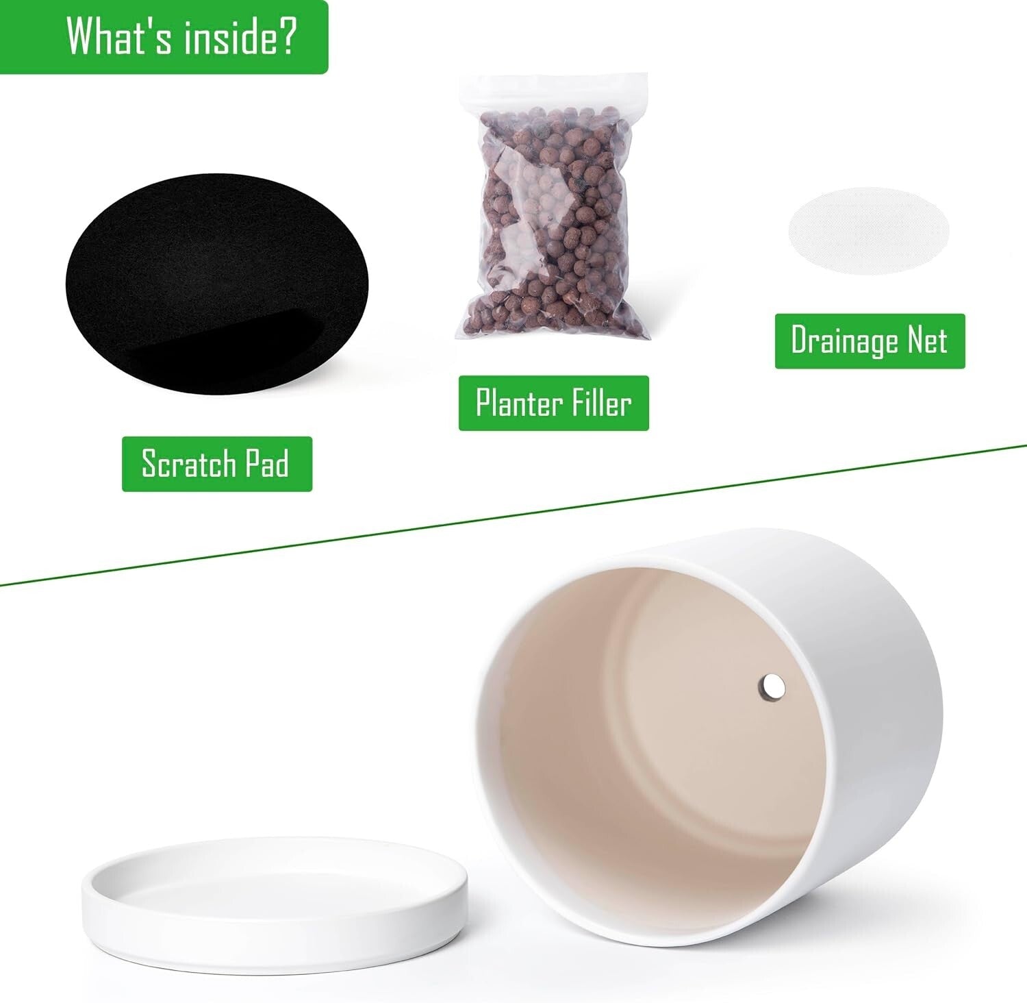 Elegant 14 Inch Ceramic Indoor Planter Pot with Drainage & Saucer - Modern White