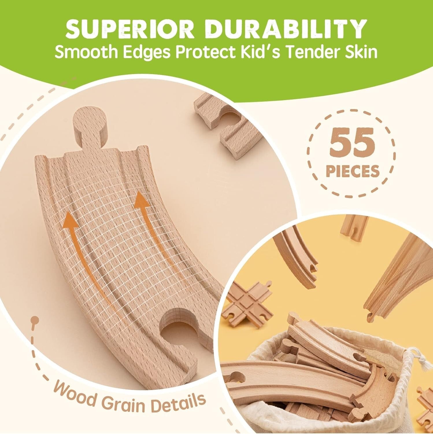 Educational Wooden Train Set with Crane - 55PCS for Toddlers & Kids