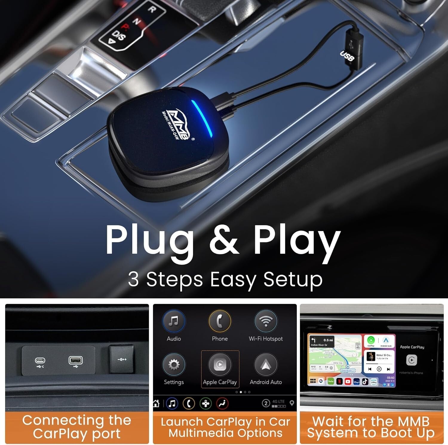 Upgrade Your Driving: 2024 Wireless CarPlay Android Auto Multimedia Box 8+128GB