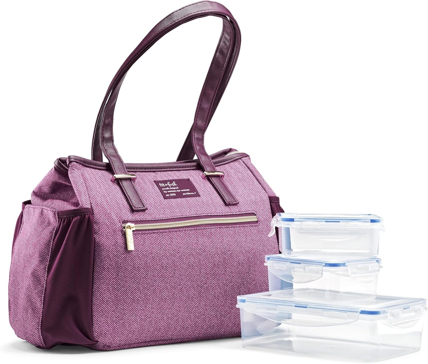 Chic Insulated Women's Lunch Tote - Includes 3 Containers & Zipper Closure