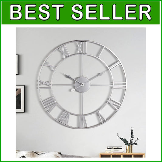 Elegant 18-Inch Retro Roman Numeral Wall Clock - Almost Silent Silver Decor