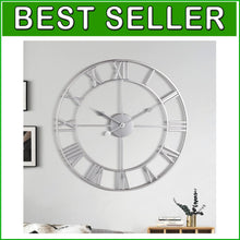 Load image into Gallery viewer, Elegant 18-Inch Retro Roman Numeral Wall Clock - Almost Silent Silver Decor
