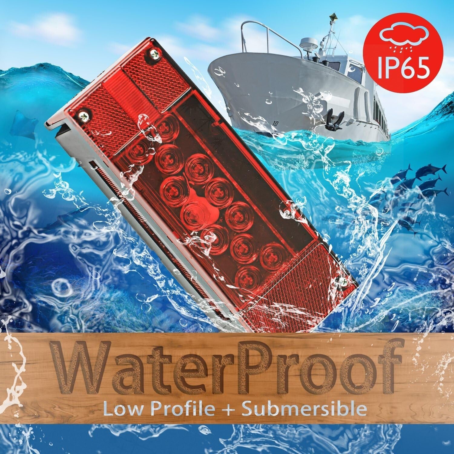 12V LED Waterproof Trailer Lights, Submersible Red Tail Lights for Boats & RVs