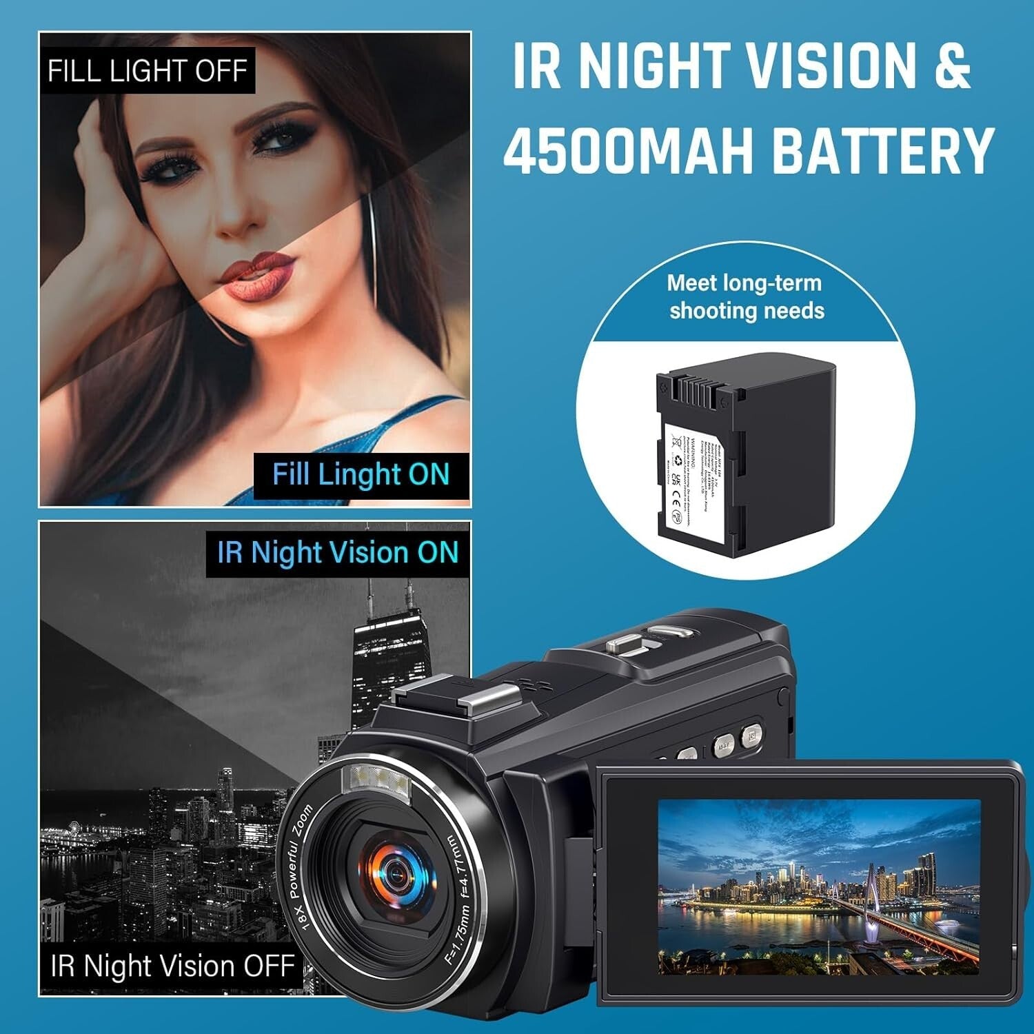 8K 64MP Vlogging Camera with 18X Zoom, IR Night Vision & WiFi Connectivity