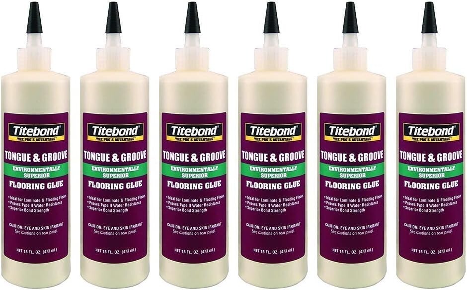 6 Bottles of Titebond Tongue & Groove Flooring Glue - Water Resistant Bonding