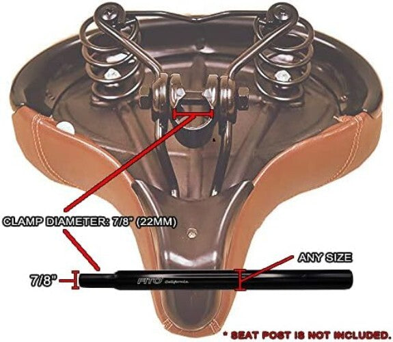 Stylish Faux Leather Beach Cruiser Saddle with Spring Cushioning - Black & White