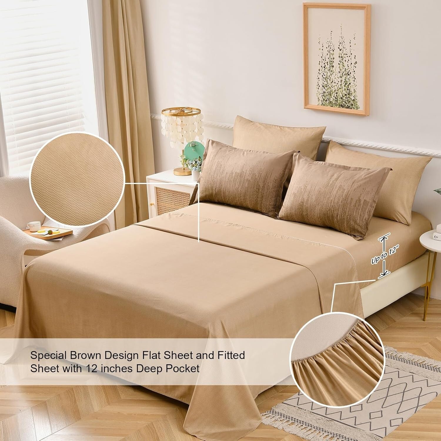 Soft Microfiber 7-Piece Comforter Set in Brown - Queen Size with Pillow Covers