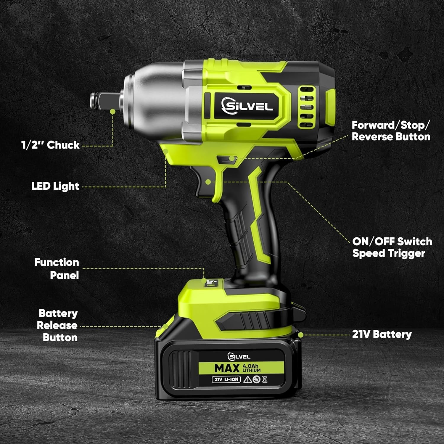 All-in-One Cordless Impact Wrench Set with 4.0Ah Battery & 6 Sockets Included